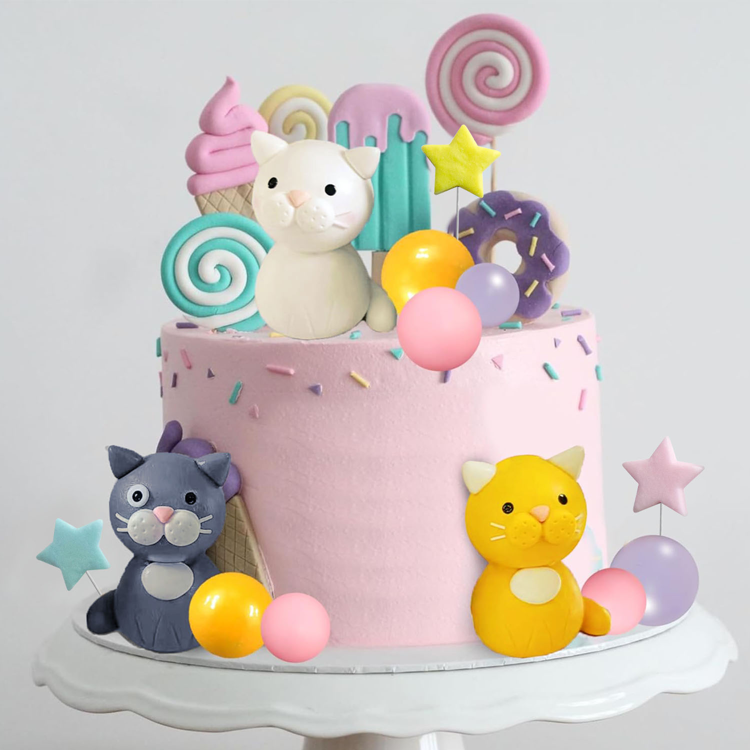 Pet Supplies Outlet - 17-delige kattentaarttopper schattige kattenbeeldjes bal taartdecoraties