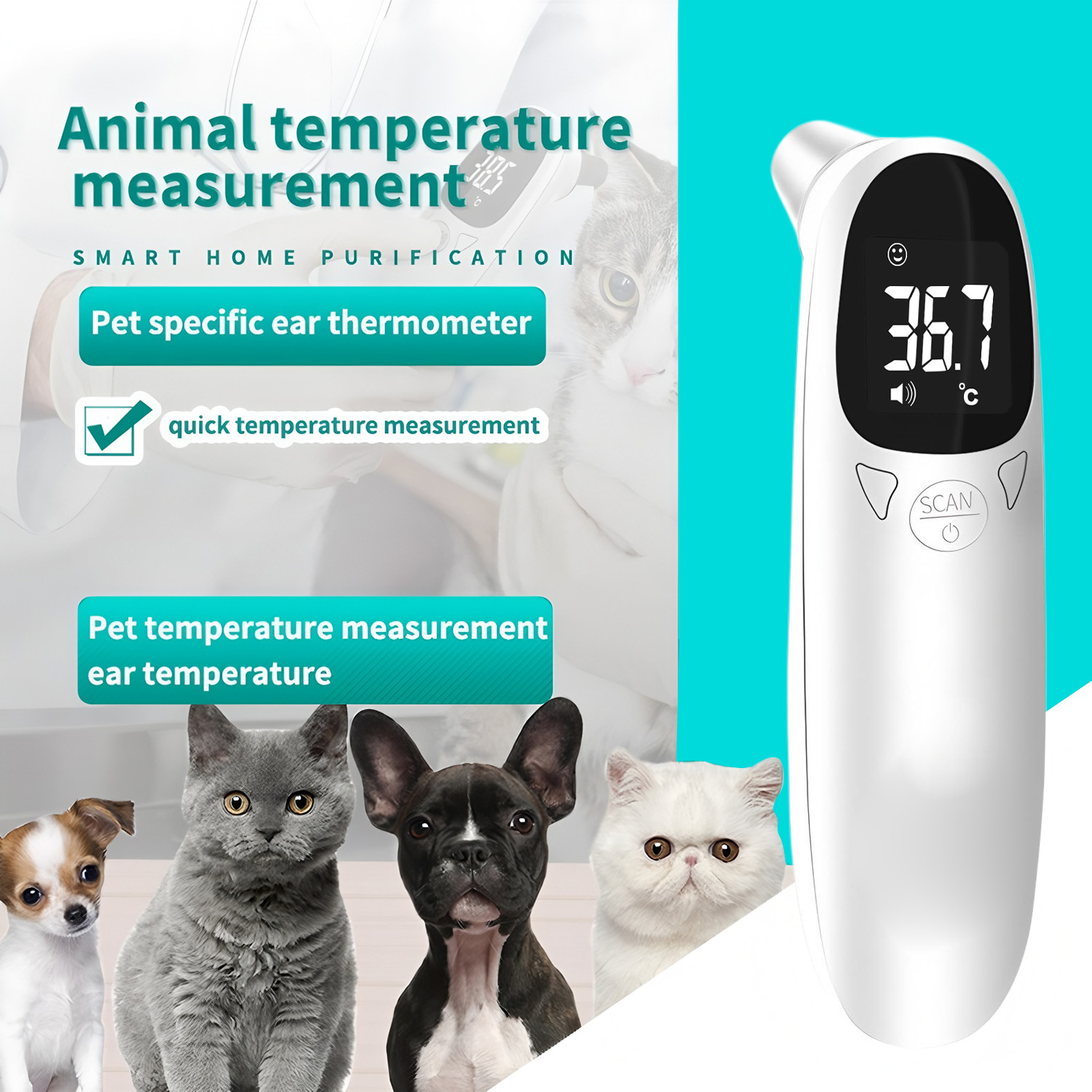 Pet Supplies Warehouse - Digitale oorthermometer voor huisdieren Contactloos elektronisch
